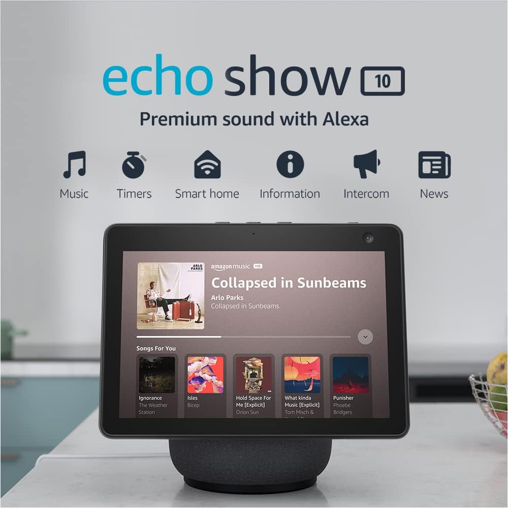 Amazon Echo Show 10 (3rd Gen) HD smart display with premium sound, motion and Alexa Charcoal the imperial intelligence