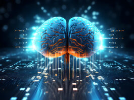 A human brain combined or merged with digital AI technology, the artificial intelligence concept, Generative AI.